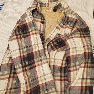 Wrangler Authentics Sherpa Lined Plaid Jacket Medium Button Front